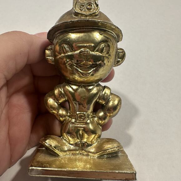 VTG Gold Tone Metal PHILLIPS 66 Petroleum Gas & Oil Field Worker Mascot Figurine - Picture 2 of 12